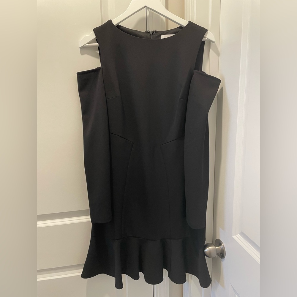Nicole Miller Black Ruffled Cold Shoulder Sheath Dress